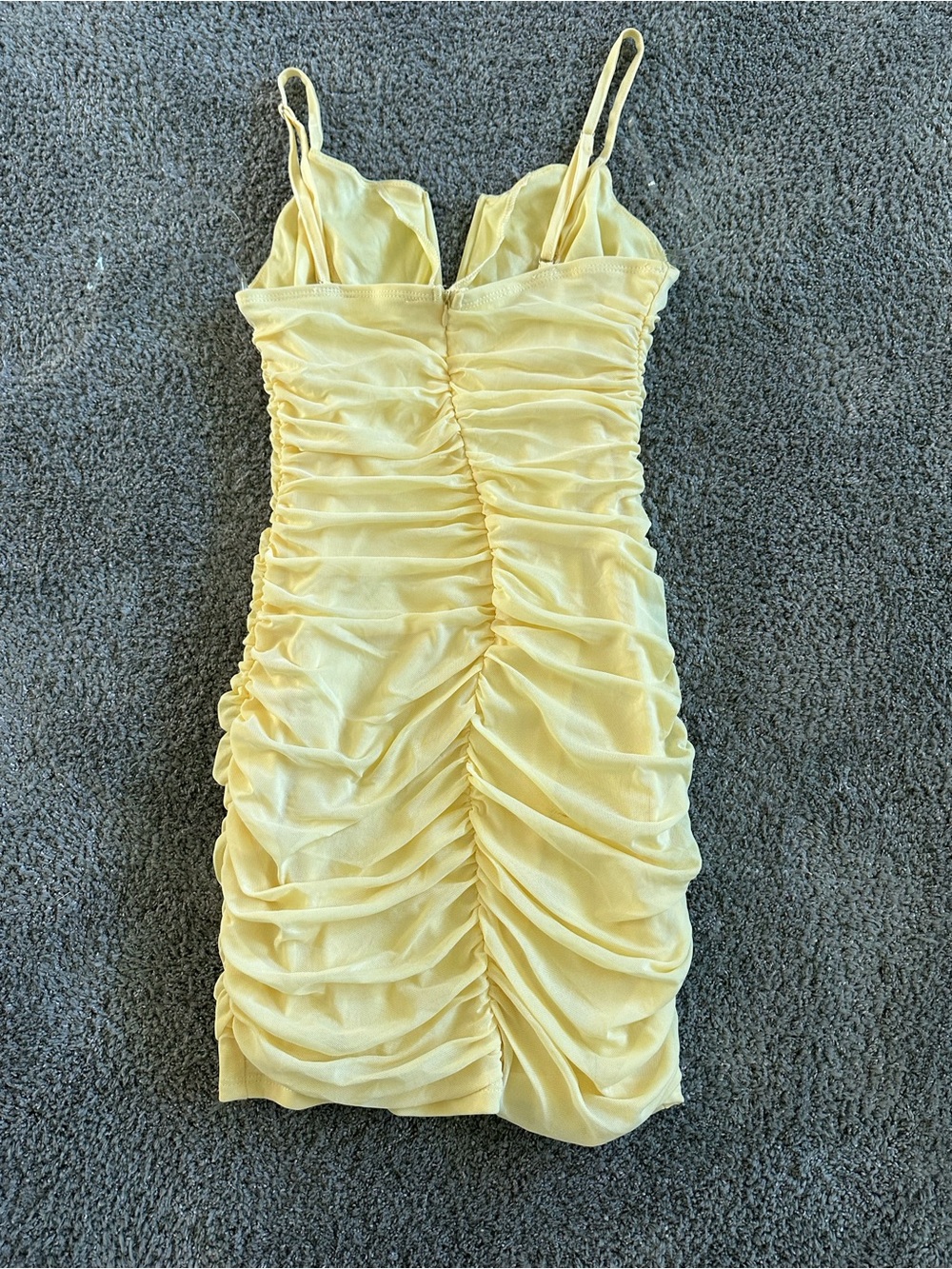 Yellow Ruched Spaghetti Strap Dress - Picture 2 of 3
